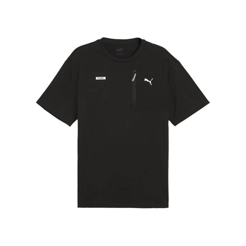 PUMA彪马t恤男装夏季黑色圆领上衣休闲透气跑步运动服681262-01