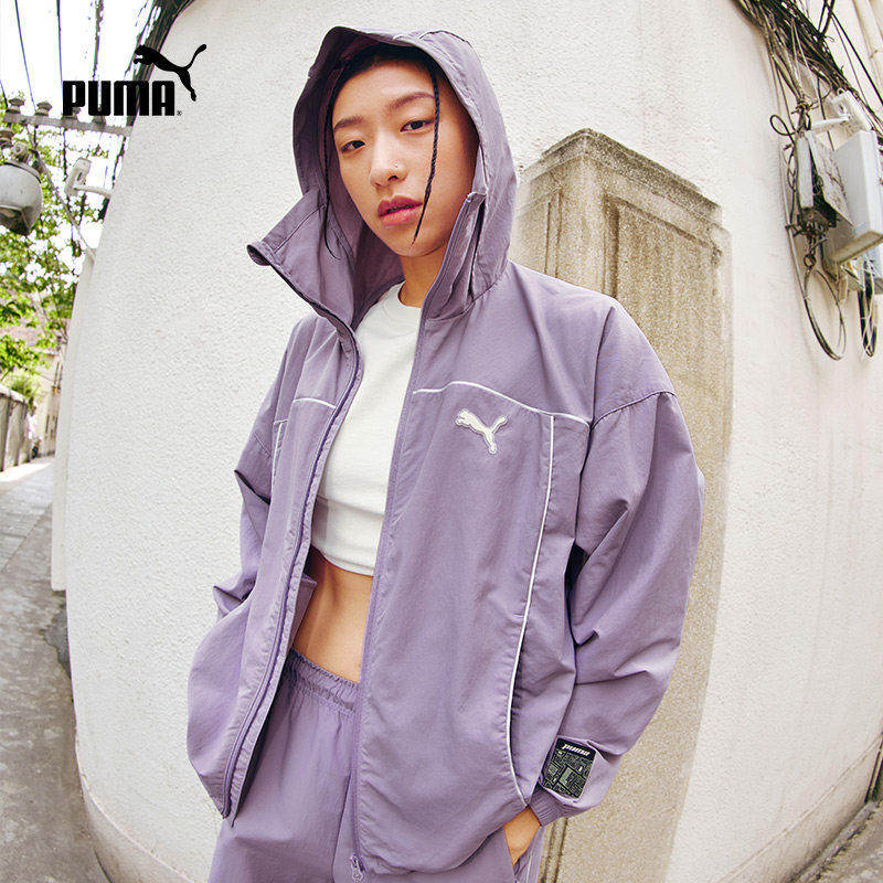 PUMA彪马女子新款户外风拉链连帽防风拒水梭织夹克外套628763