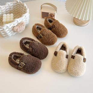 女童羊羔毛棉鞋2025冬季新款儿童豆豆鞋加绒小女孩二棉宝宝毛毛鞋