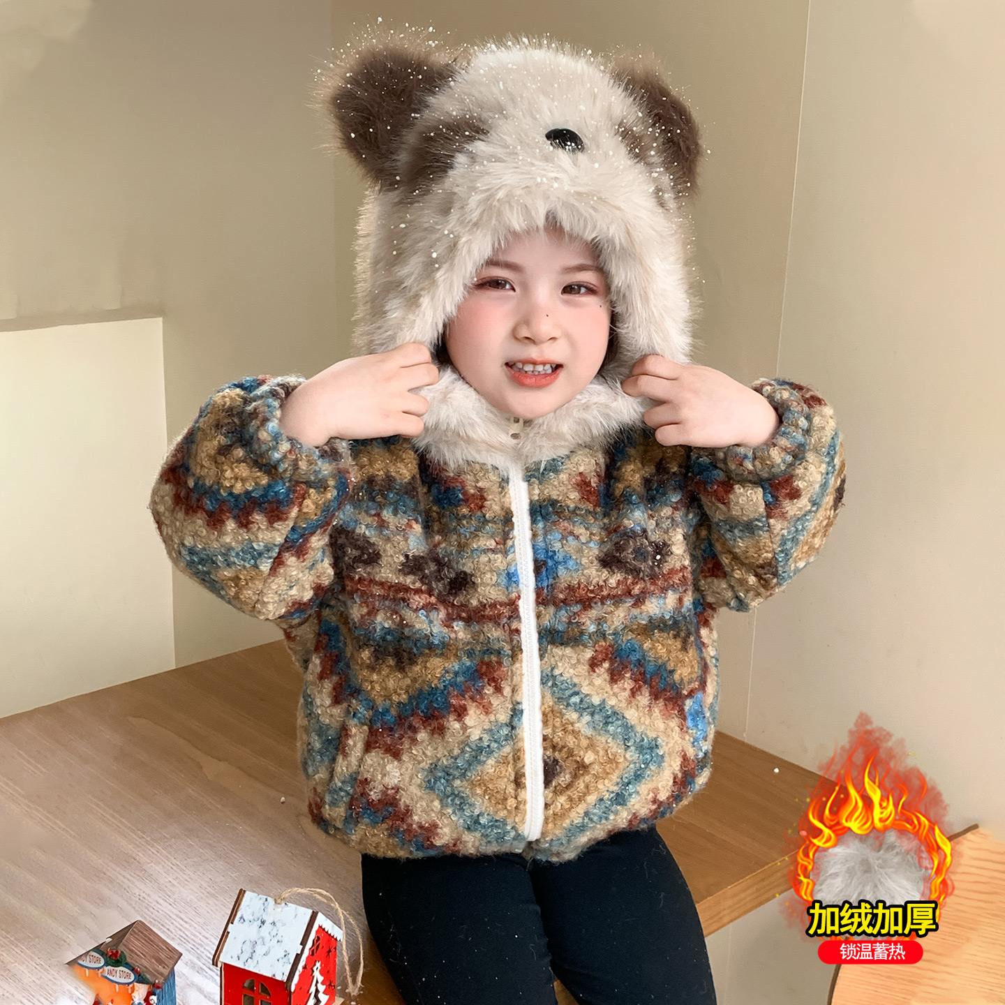 女童加绒毛毛衣外套冬季加厚保暖