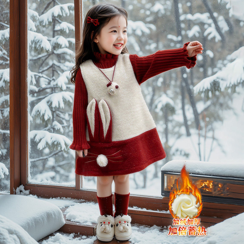 女童冬季连衣裙套装女宝宝秋冬装新款绣兔子年服儿童公主裙两件套,童装/婴儿装/亲子装,套装,淘宝优惠券,粉丝福利购,淘宝优惠卷