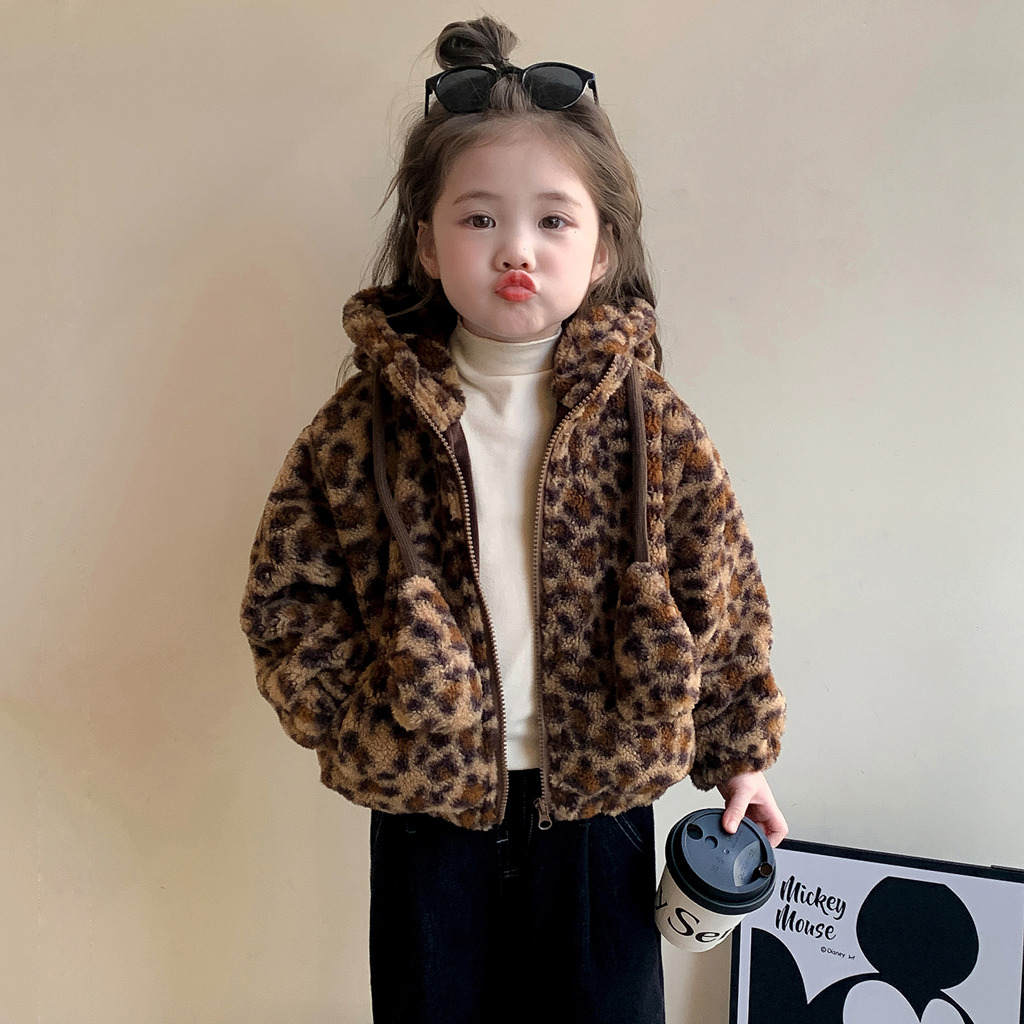 女童加厚洋气时髦冬款豹纹外套
