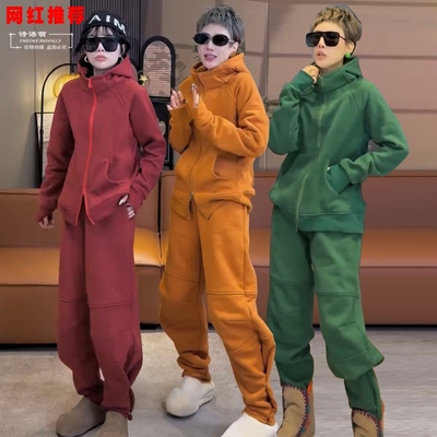 休闲运动套装女秋冬季显瘦时尚加绒加厚卫衣卫裤减龄高级感两件套