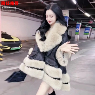 网红爆款棉服外套女2024冬季新款高端显瘦大毛领拼接羽绒服大衣潮