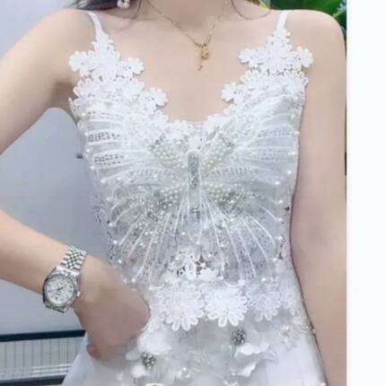 夏季新款甜美重工钉珠花朵百搭修身内搭防走光美背蕾丝吊带背心女