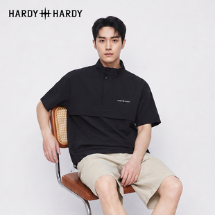 HARDY HARDY潮牌烫印LOGO立领半开扣短袖T恤轻薄透气肌理感面料