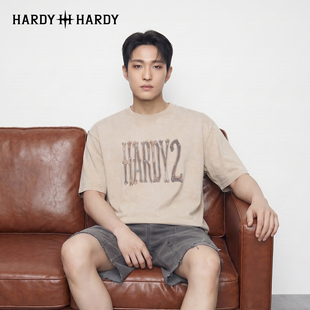 HARDY HARD美式高街大落肩T恤纯棉水洗做旧感厚板硅胶立体印花