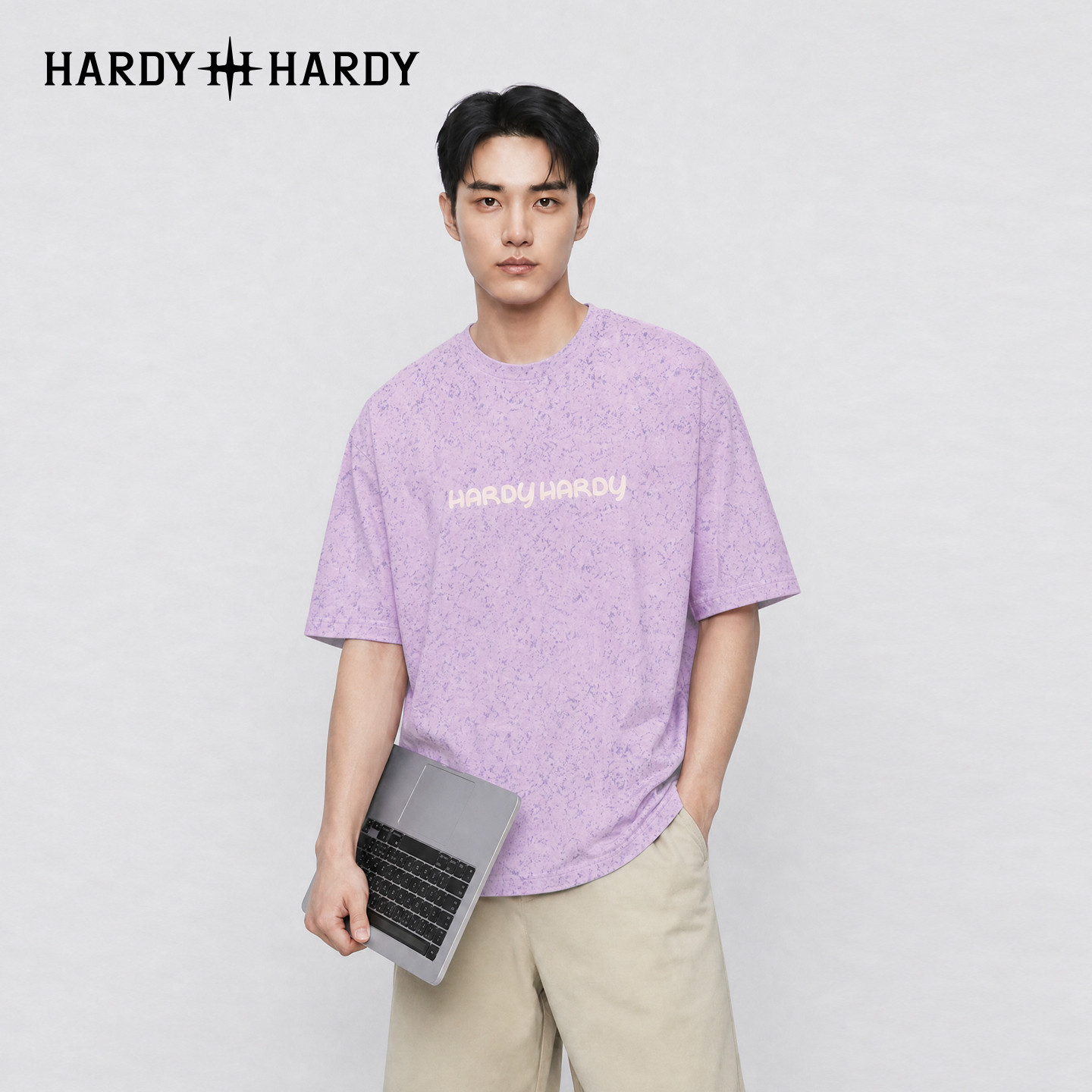 HARDY HARDY潮牌纯棉落肩短袖T恤宽松休闲字母印花上衣男女同款 - 实物图