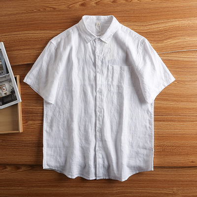 高端纯亚麻休闲短袖衬衫