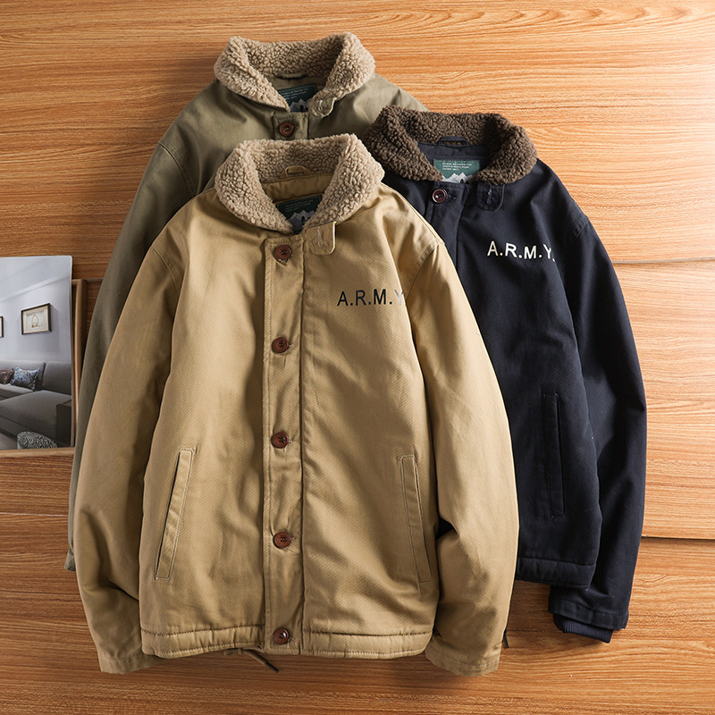 外贸羊羔绒内里外套男冬季新款加绒甲板服潮美式复古加厚工装夹克
