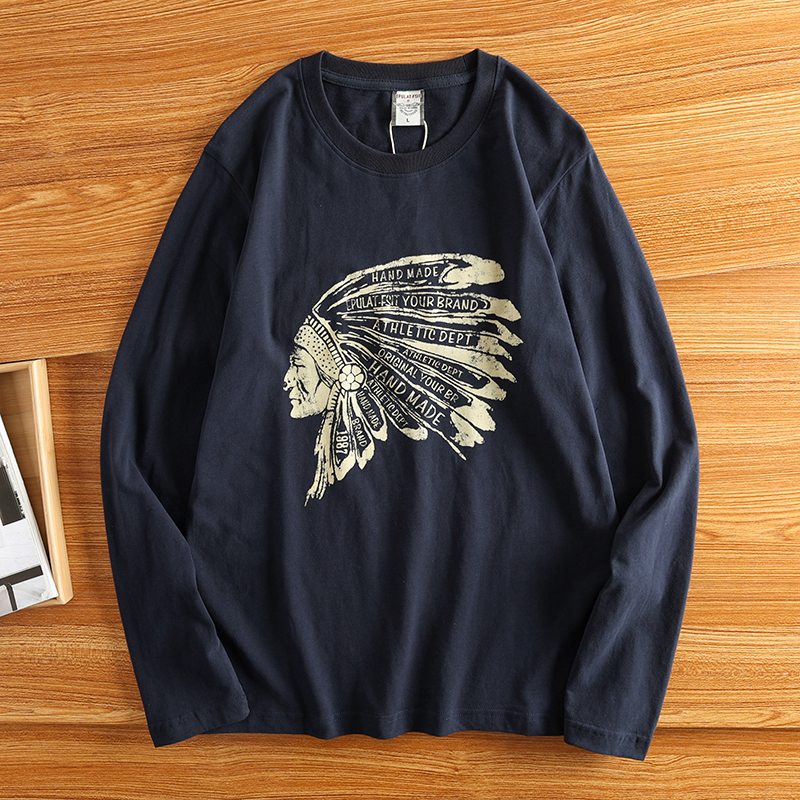 长袖美式打底衫青年纯棉t恤男