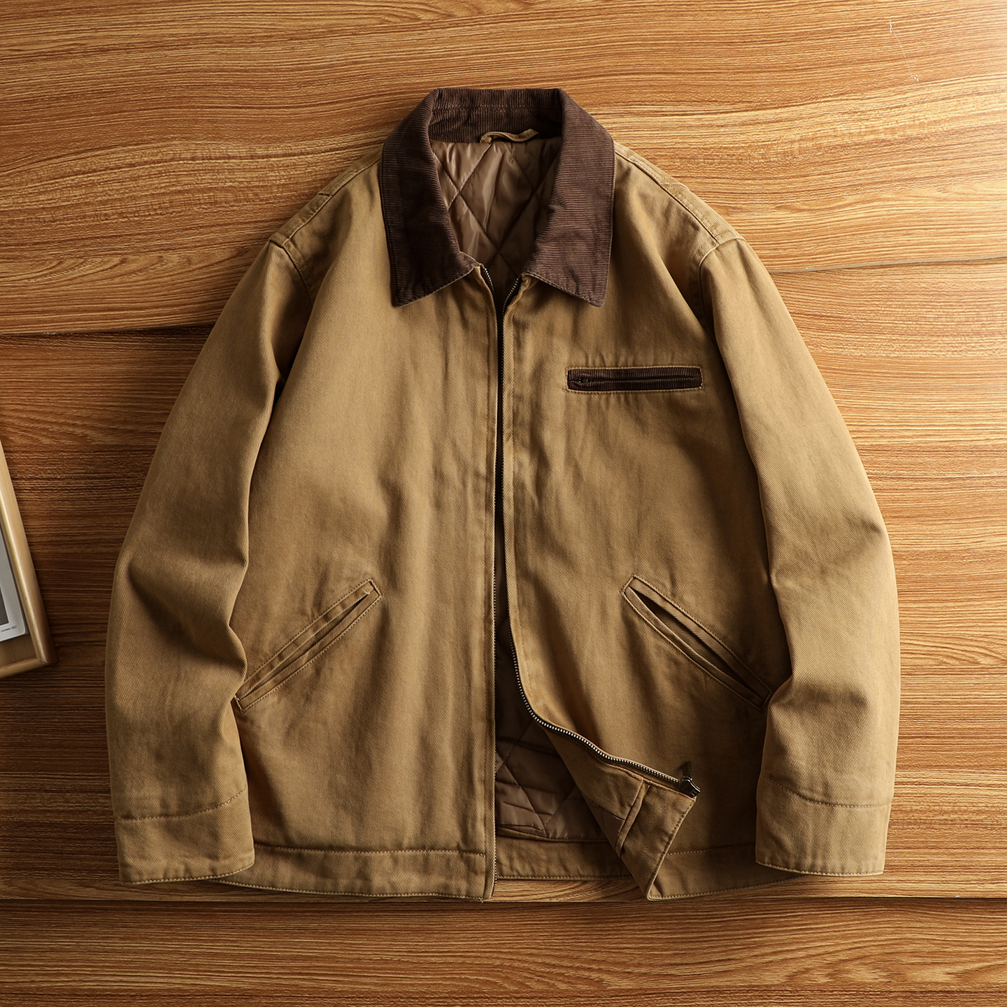 美式复古风翻领棉服工装外套