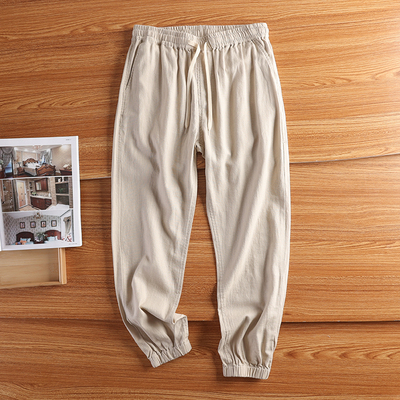 夏季薄款休闲裤宽松亚麻裤男