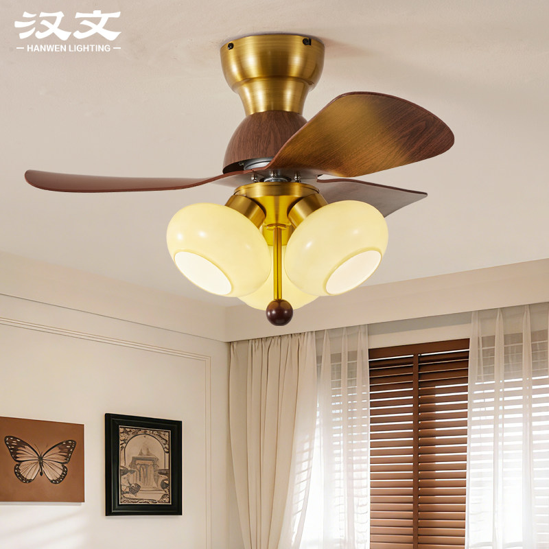 餐厅风扇灯吊扇灯美式复古金色轻奢茶室饭厅卧室电风扇一体吸顶灯