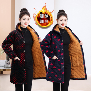 罩衣女工作服棉衣冬加绒加厚妈妈大码 保暖护衣外穿外套 棉袄中长款