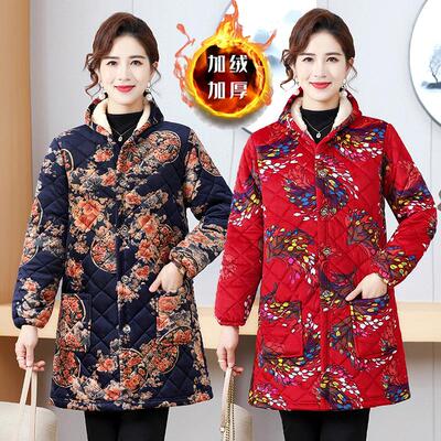 中老年人加绒翻领大码棉衣