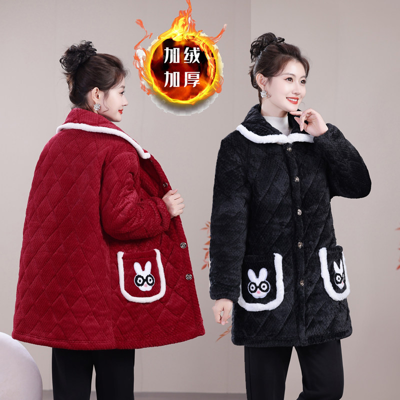 冬季新款加绒加厚加大码女装家居服三层夹棉保暖罩衣防寒棉服外套,女装/女士精品,棉衣/棉服,淘宝优惠券,粉丝福利购,淘宝优惠卷