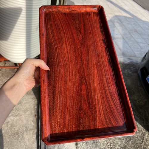 印度小叶紫檀长方形托盘实木水波金星s纹家用餐盘茶盘水杯收纳盘