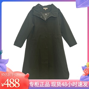 千瑶2024年春秋宽松休闲连帽风衣简约加大码 军绿色防风防雨外套女