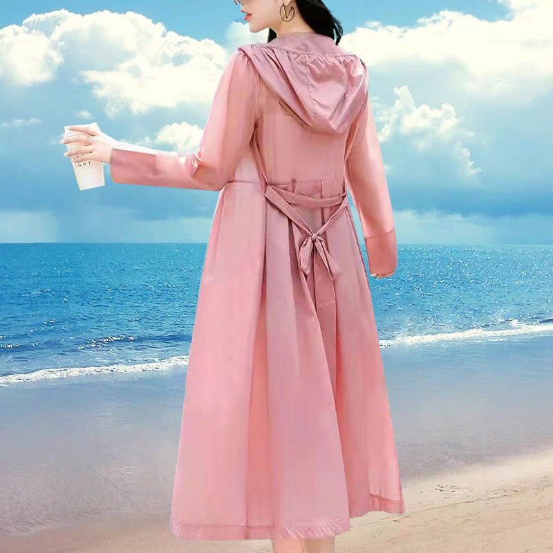 中长款大码防晒衣女2025夏季薄款连帽防紫外线宽松透气防晒服外套