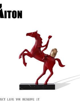 意式简约红色马上有钱摆件玄关