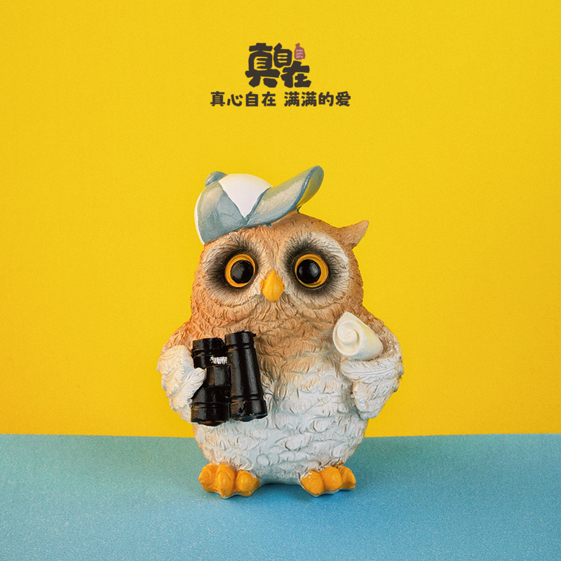 创意可爱猫头鹰家居装饰品仿真动物桌面小摆件公仔工艺品树脂个