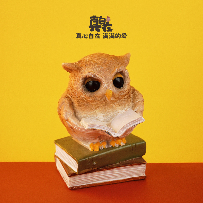 创意可爱猫头鹰陶瓷家居装饰品仿真动物桌面小摆件工艺品树脂个