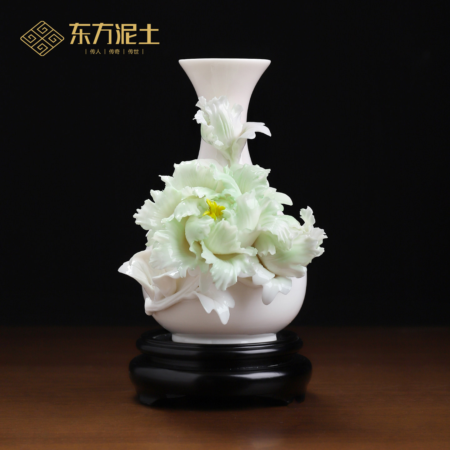 东方泥土手工牡丹陶瓷插花瓶摆件开业乔迁商务活动毕业周年礼物