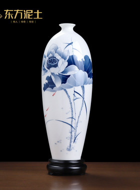 东方泥土陈雪娥作品手绘荷花陶瓷花瓶摆件客厅书房收藏乔迁礼品