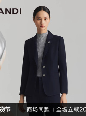 [商场同款]LANDI藏蓝色通勤收腰两粒扣绵羊毛西装外套女冬新品