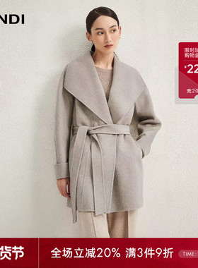 [大翻领慵懒浴袍风]LANDI蓝地法式羊毛大衣女中长毛呢外套冬新品