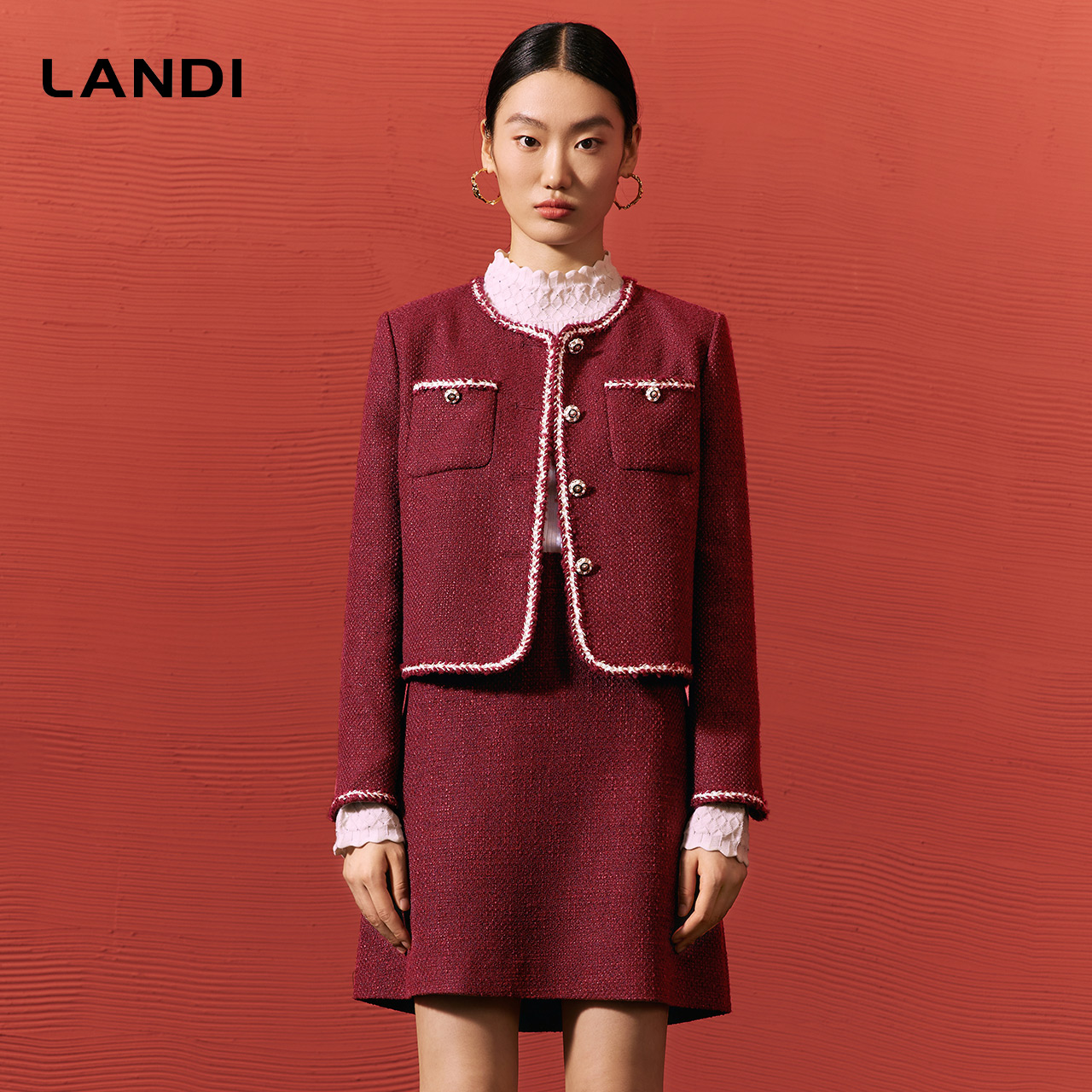 LANDI小香风气质镶边外套