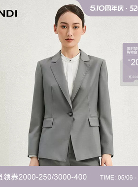 [商场同款]LANDI浅灰色通勤绵羊毛一粒扣收腰西装外套女秋新品