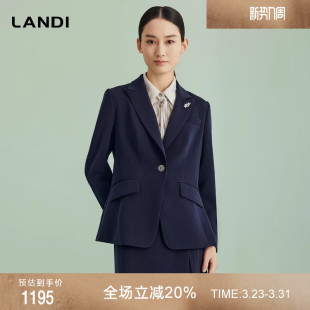 LANDI蓝地藏蓝色戗驳领职业通勤收腰小西装 外套女上衣春新品