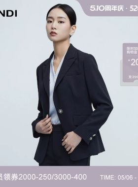 [万能百搭]LANDI藏蓝色醋酸收腰西服外套女通勤套装春新款西装裤