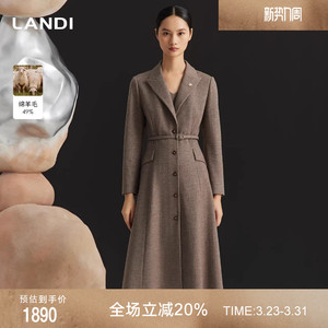 [商场同款]LANDI暖咖色绵羊毛西装领优雅通勤收腰连衣裙女冬新品