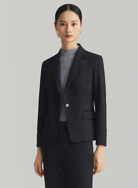 LANDI蓝地藏蓝色通勤职业风收腰显瘦暗纹肌理感西装外套女秋新品