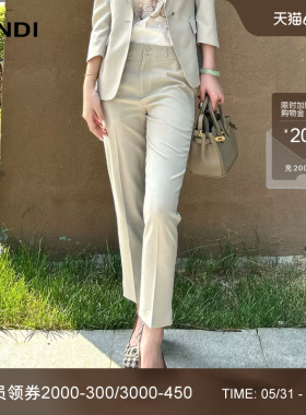 LANDI蓝地米灰色轻商务修身显瘦直筒西装裤女高腰九分裤夏新品