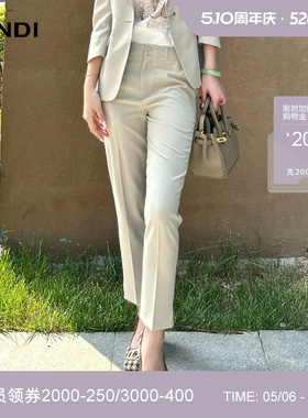 LANDI蓝地米灰色轻商务修身显瘦直筒西装裤女高腰九分裤夏新品