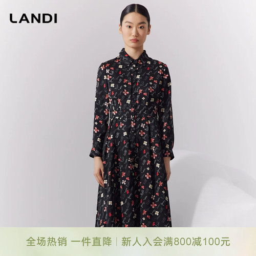 LANDI花卉字母复古风连衣裙