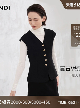 [黑天鹅系列]LANDI蓝地黑色简约赫本优雅复古V领修身马甲女秋新品