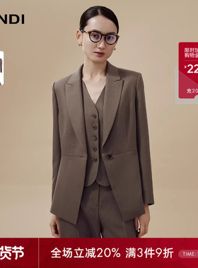 [老钱风叠穿套装]LANDI茶咖色西装外套女西裤马甲三件套冬新品