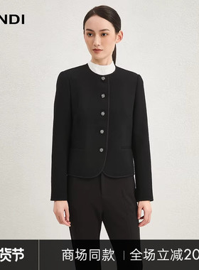 [商场同款]LANDI黑色小圆领优雅气质短款外套女休闲上衣冬新品
