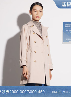 莱赛尔西装领双排扣中长风衣外套
