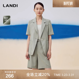 小西服上衣夏新品 外套女装 西装 LANDI蓝地草绿色醋酸收腰短袖
