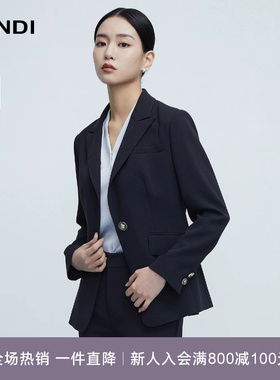 [万能百搭]LANDI藏蓝色醋酸收腰西服外套女通勤套装春新款西装裤