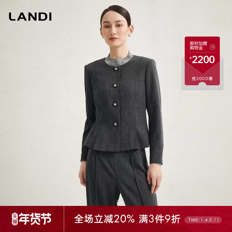 [格雷系]LANDI深灰色时尚圆领修身短款外套女西装上衣秋冬新品,女装/女士精品,短外套,淘宝优惠券,粉丝福利购,淘宝优惠卷
