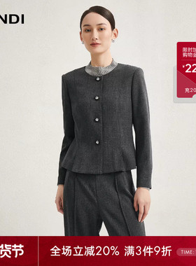 [格雷系]LANDI深灰色时尚圆领修身短款外套女西装上衣秋冬新品