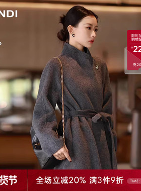 [延续经典]LANDI不对称立领羊毛大衣女长款双面呢外套2025冬新品