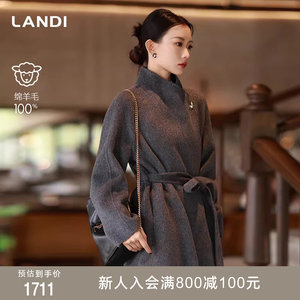 [延续经典]LANDI蓝地不对称立领羊毛大衣女长款双面呢外套冬新品
